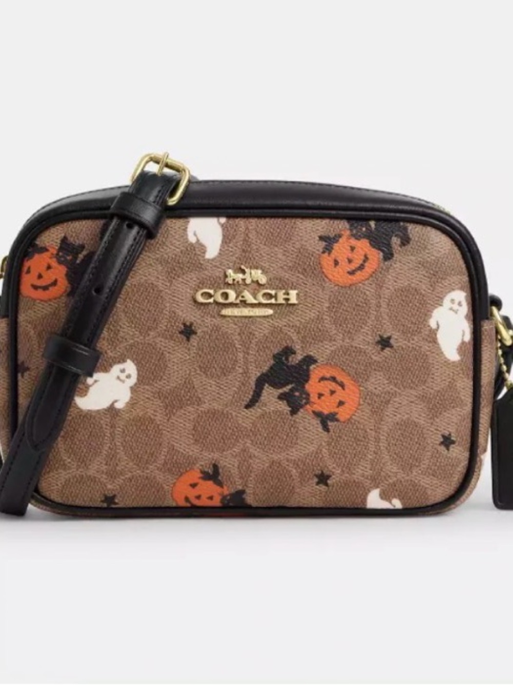 Coach Brown Signature Halloween Crossbody Bag with Orange and White Accents